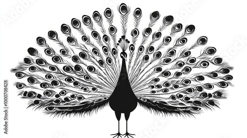 peacock - black and white isolated icon - vector illustration