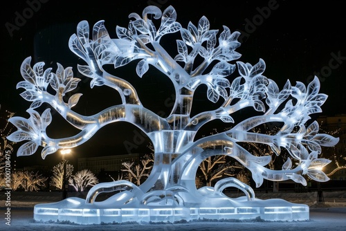 Crystal ice sculptures and stunning light displays at the winter festival showcase artistic talent. photo