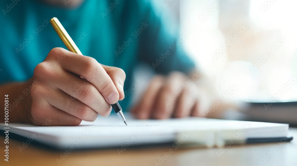 Writing is powerful form of expression, as seen in this image of person holding pen and writing on blank page. focus on hand and pen captures essence of creativity and thoughtfulness Writing is powerful form of expression, as seen in this image of person holding pen and writing on blank page. focus on hand and pen captures essence of creativity and thoughtfulness