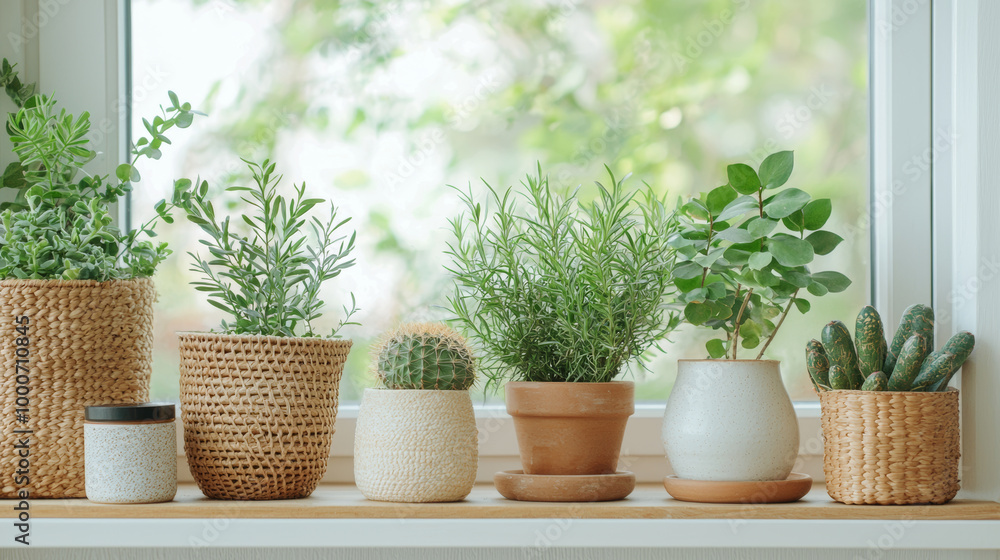 A beautiful arrangement of various indoor plants in decorative pots, showcasing greenery and natural textures. scene evokes sense of tranquility and freshness, perfect for enhancing any living space A beautiful arrangement of various indoor plants in decorative pots, showcasing greenery and natural textures. scene evokes sense of tranquility and freshness, perfect for enhancing any living space