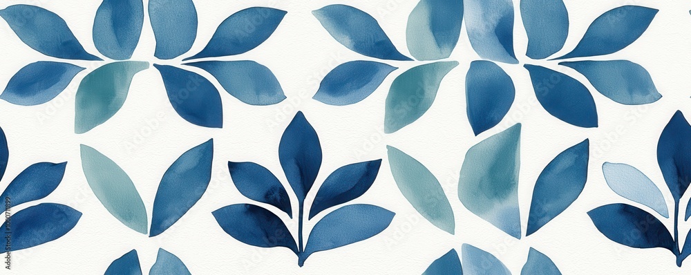 A serene pattern featuring blue leaves in varying shades, creating a calming and elegant look suitable for textiles or interior decor. A serene pattern featuring blue leaves in varying shades, creating a calming and elegant look suitable for textiles or interior decor.