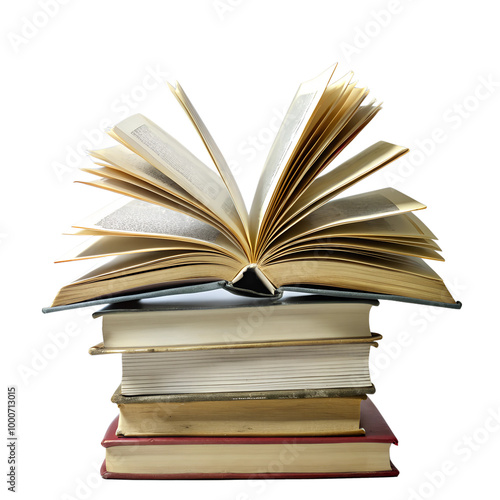 Stack of books isolated on transparent background. PNG