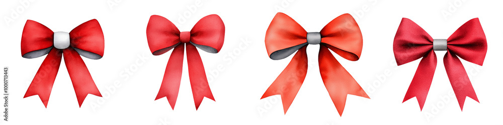 Red bows in various styles and shades, perfect for gifts and decorations, adding festive touch to any occasion Red bows in various styles and shades, perfect for gifts and decorations, adding festive touch to any occasion