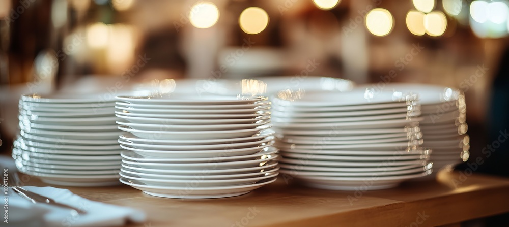 Stack of plate at restaurant. Generative AI technology.
Stack of plate at restaurant. Generative AI technology.