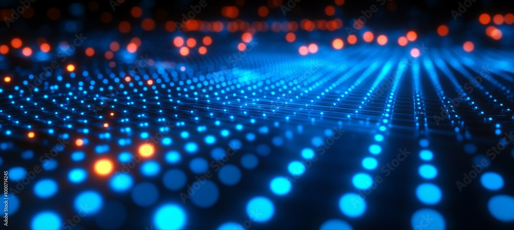 Blue dots digital light. Global data cyber system. Generative AI technology. Blue dots digital light. Global data cyber system. Generative AI technology.