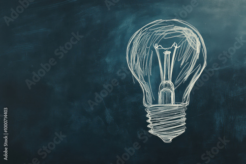 Chalk drawn light bulb on a dark chalkboard background symbolizing ideas and creativity