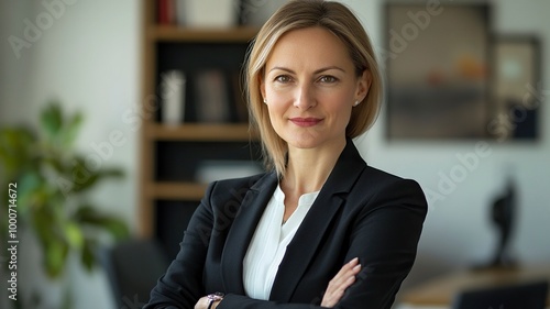 Confident smiling middle aged business woman attorney, 45 years old lady entrepreneur, mature female professional executive manager.generative ai