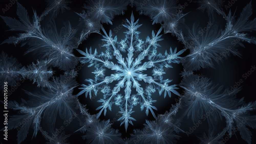 Abstract fractal snowflake glowing on dark background Abstract fractal snowflake glowing on dark background
