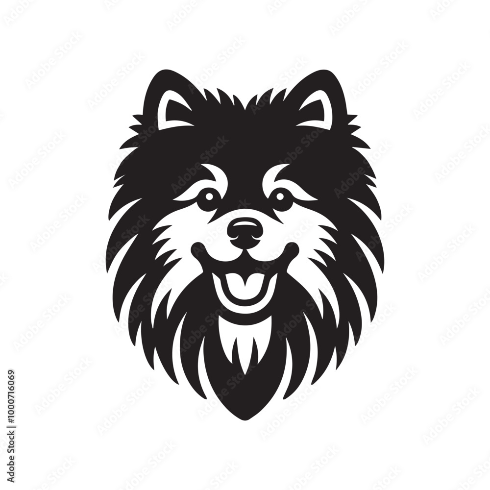 Fototapeta premium Keeshond Dog Face Clipart Design - Dog Face Logo - Keeshond Vector illustration in black and white