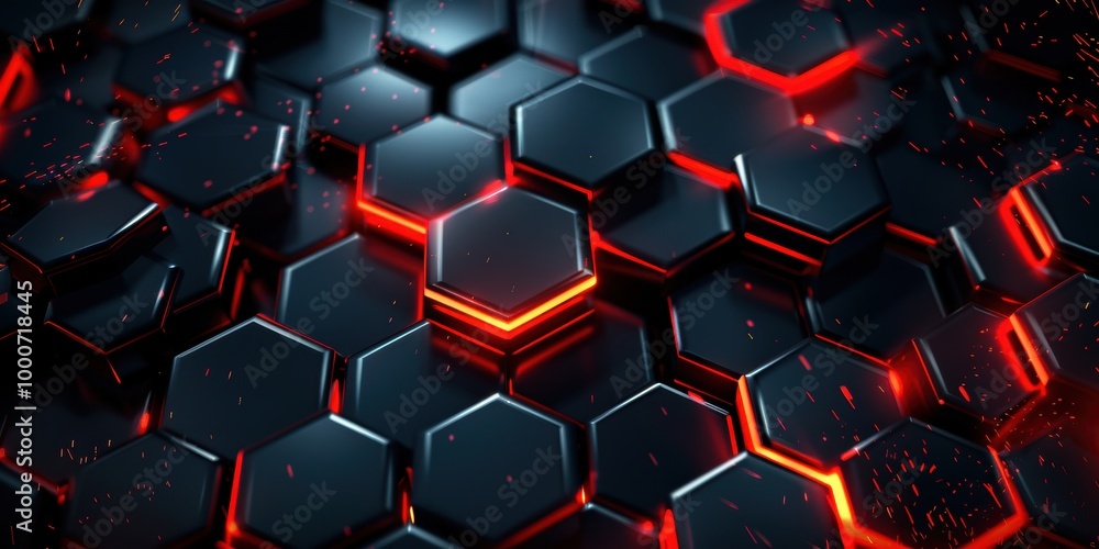 Abstract 3D Hexagon Pattern with Glowing Red Lines Abstract 3D Hexagon Pattern with Glowing Red Lines