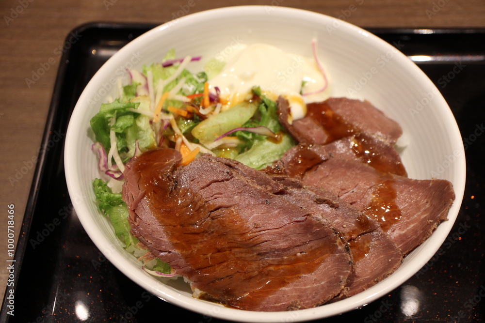 Japanese cuisine: ostrich meat bowl in Tokyo, Japan Japanese cuisine: ostrich meat bowl in Tokyo, Japan