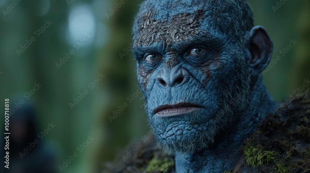 close-up portrait of a mysterious blue creature in the forest close-up portrait of a mysterious blue creature in the forest