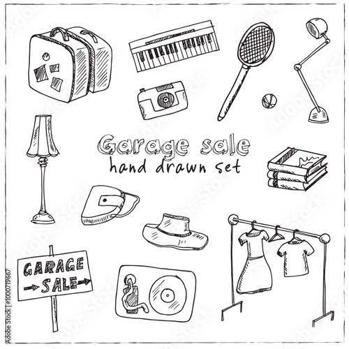 Garage hand drawn doodle set. Vector illustration. Isolated elements on white background. Symbol collection.