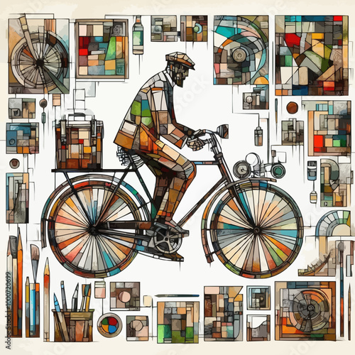 Stylized drawing of a man on a bicycle. EPS version.