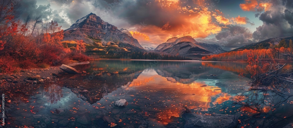 Dramatic Scence Of Swiftcurrent Lake During Sunset Dramatic Scence Of Swiftcurrent Lake During Sunset