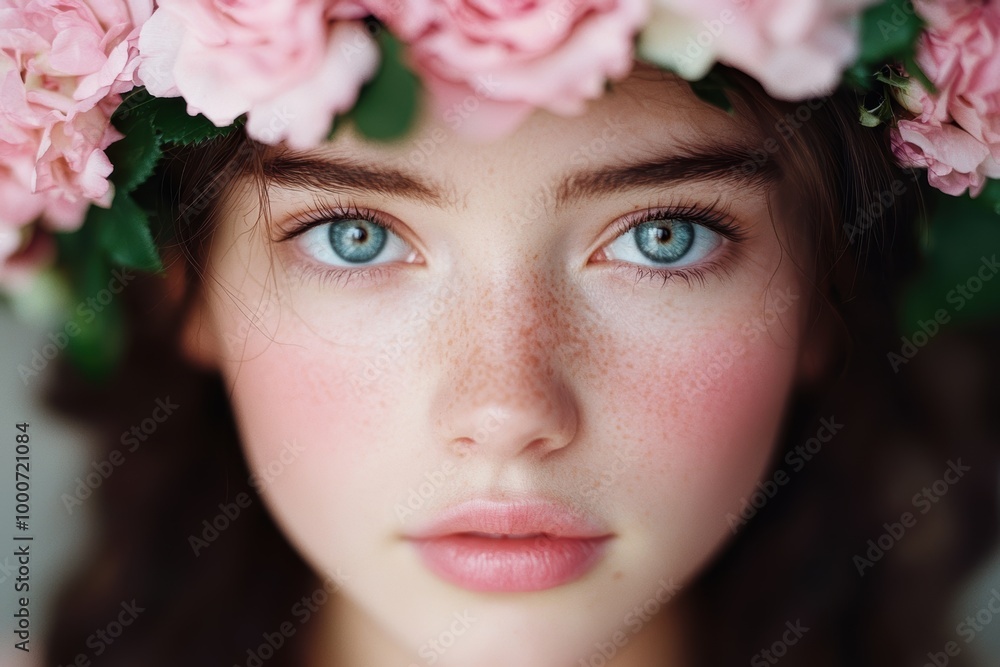 Enchanting beauty with floral crown Enchanting beauty with floral crown