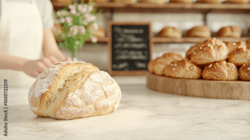 fresh baked bread in a bakery display