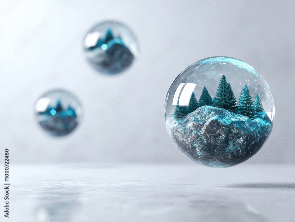Surreal winter landscape in glass spheres Surreal winter landscape in glass spheres