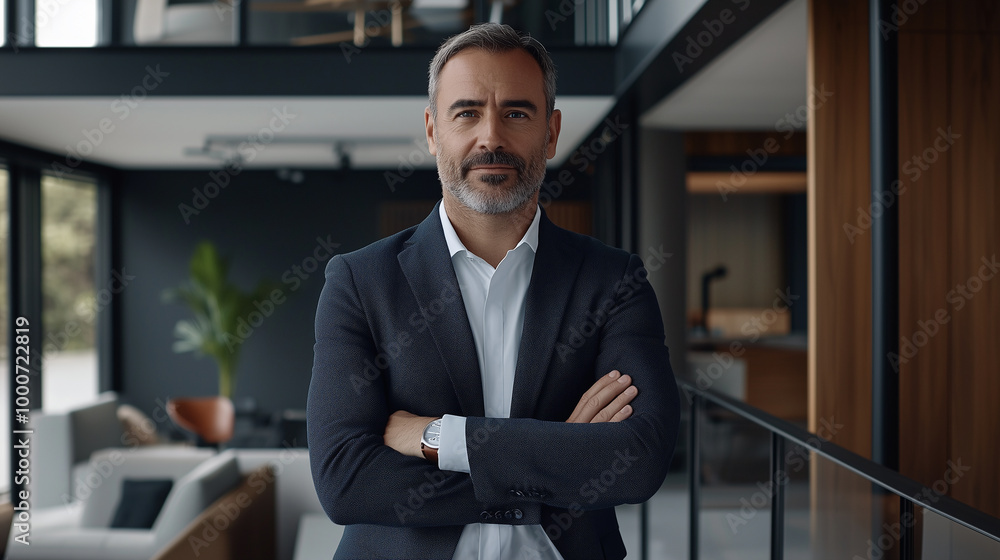 Fototapeta premium Confident Businessman Posing in a Stylish Open Office