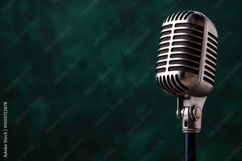 Fototapeta premium vintage microphone on dark green background