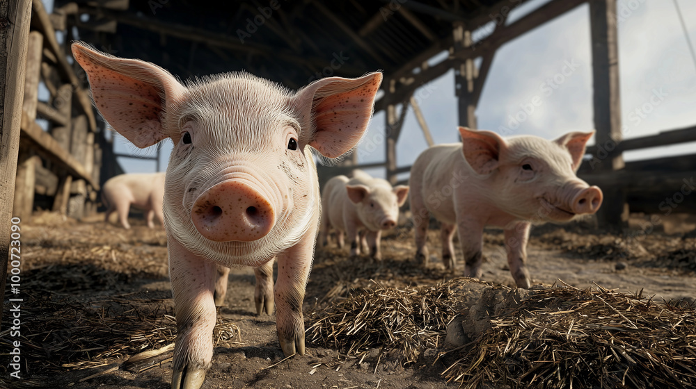 Group of Piglets in a Modern Farm Setting Group of Piglets in a Modern Farm Setting