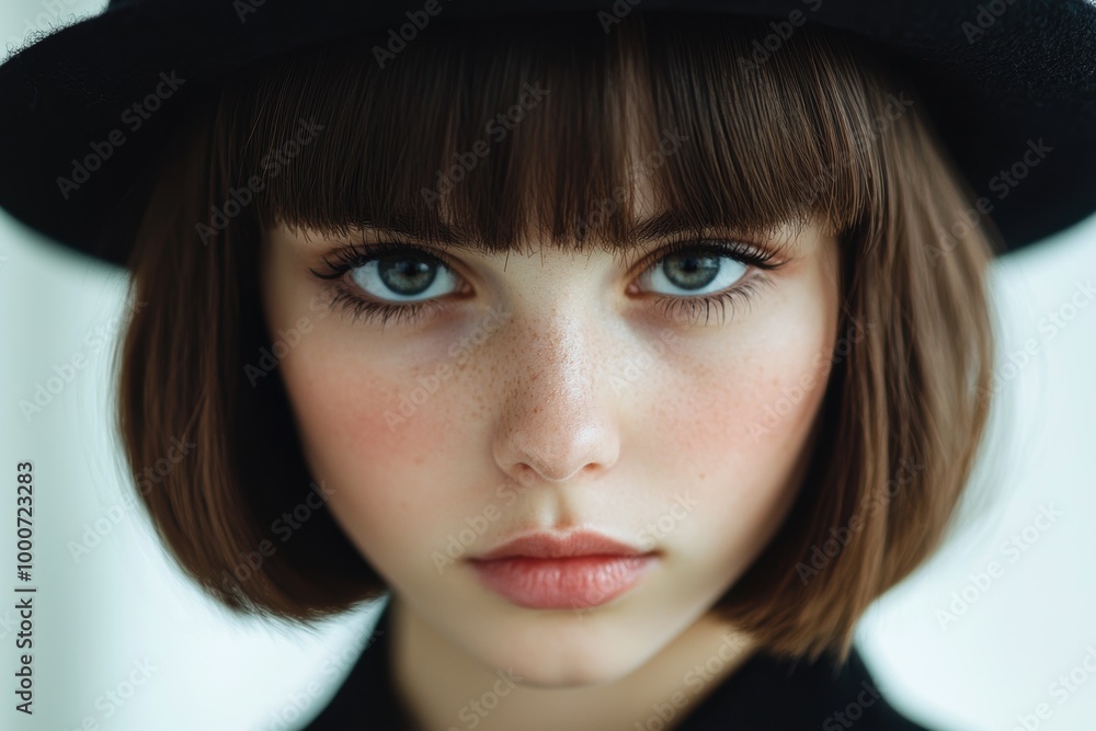 Intense gaze of a young woman with dark hair Intense gaze of a young woman with dark hair