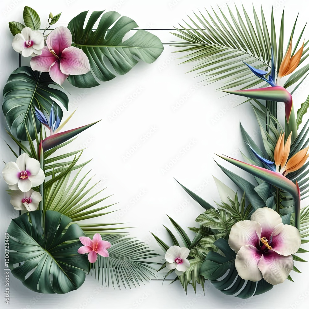 FramFrame of tropical leaves and flowers for text and designe of Tropical Leaves and Flowers FramFrame of tropical leaves and flowers for text and designe of Tropical Leaves and Flowers