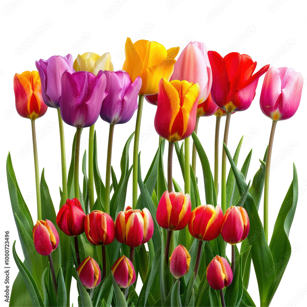 Colorful Tulips in Vibrant Garden Setting Isolate on a White Background Transparent Background Colorful Tulips in Vibrant Garden Setting Isolate on a White Background Transparent Background