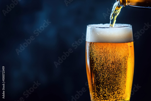 Wallpaper Mural Pouring beer into glass with bubbles and foam on blue background Torontodigital.ca