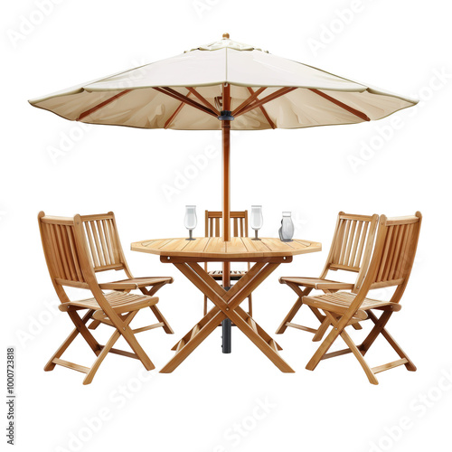Outdoor Patio Table and Chairs with Umbrella Isolate on a White Background Transparent Background