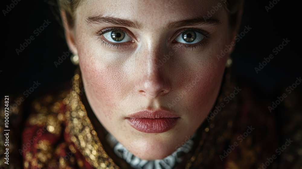 Intense gaze of a woman with striking blue eyes Intense gaze of a woman with striking blue eyes