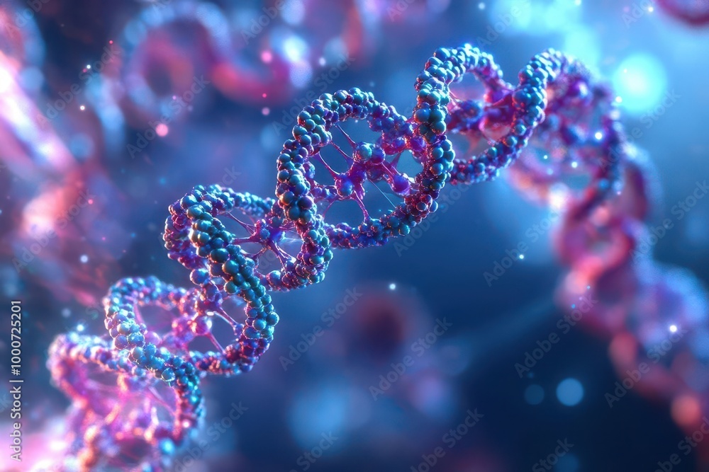 Colorful DNA strands on a dark background, science concept. Colorful DNA strands on a dark background, science concept.
