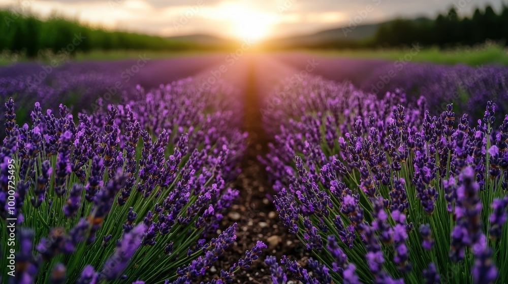 Fototapeta premium Serene lavender field at sunset