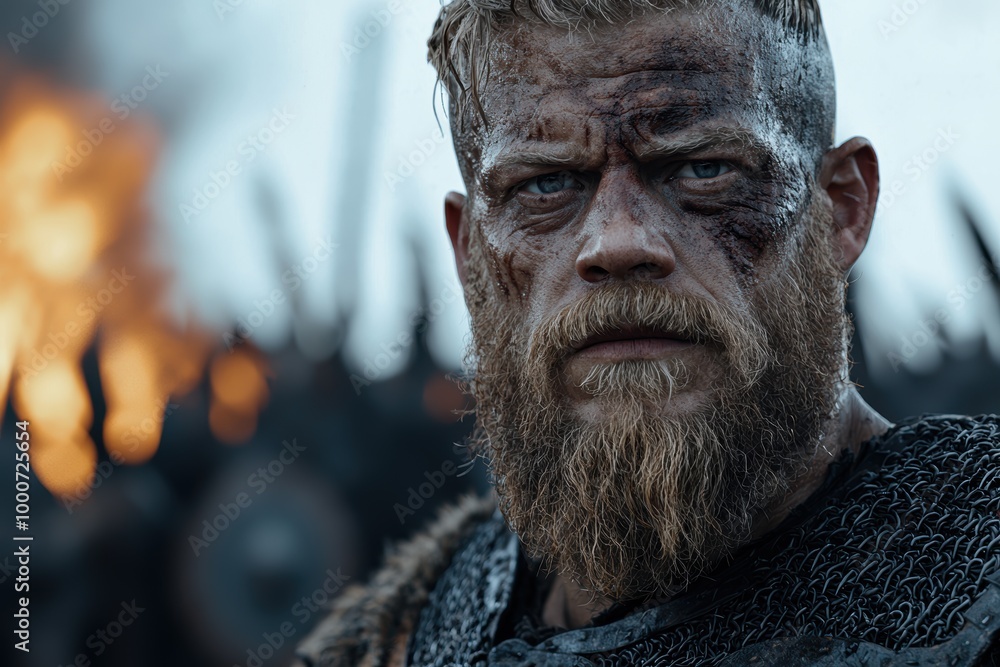 Rugged warrior with intense gaze Rugged warrior with intense gaze