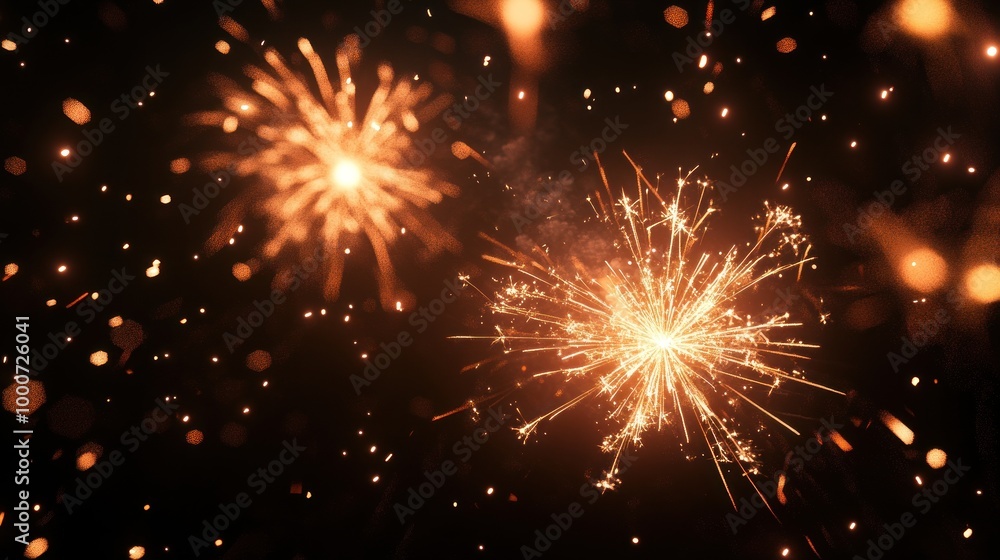 Bright fireworks illuminate the night sky, creating a festive and celebratory atmosphere. Bright fireworks illuminate the night sky, creating a festive and celebratory atmosphere.