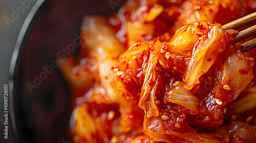 Fresh kimchi close up with copy space