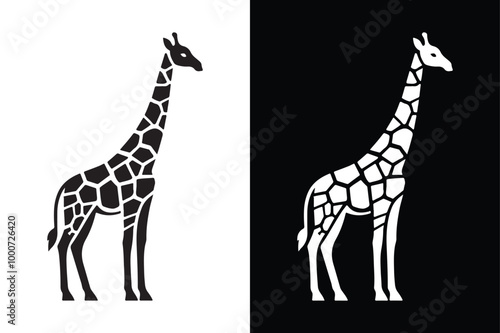 Giraffe silhouette vector icon with black and white background. photo