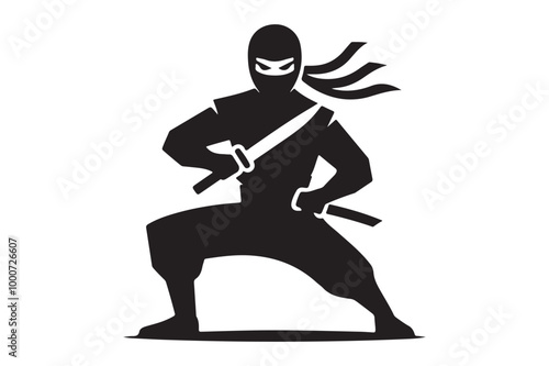 Ninja Masked Warrior Vector Silhouette Icon photo