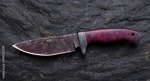 Rugged survival knife on dark slate background