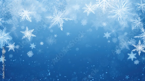A blue holiday card adorned with abstract winter snowflakes evokes festive cheer and the crisp beauty of the season, set against a serene, icy blue background.