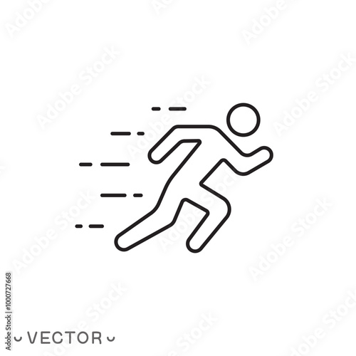 runner man icon, run marathon, athlete people, jogging thin line symbol isolated on white background, editable stroke eps 10 vector illustration