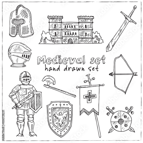 Wallpaper Mural Medieval doodle set Vector isolated obkects Torontodigital.ca