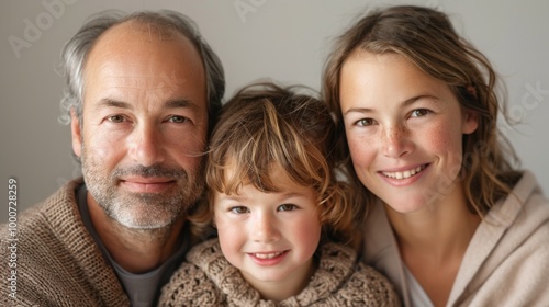 Happy family portrait on white background. Professional color grading for sharp focus, ideal for modern advertisi