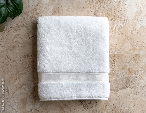 clean white towel on marble background photo