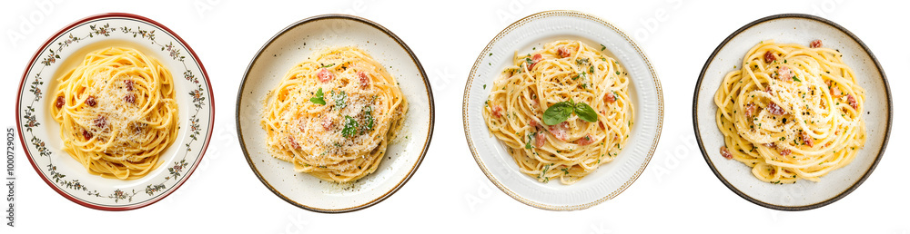 Creamy Spaghetti, Bacon Pasta, Top View, Italian Food isolated on a transparent PNG background, white background , cut out, clipping path, Generative Ai
Creamy Spaghetti, Bacon Pasta, Top View, Italian Food isolated on a transparent PNG background, white background , cut out, clipping path, Generative Ai
