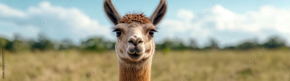 Obraz premium Curious llama in a field