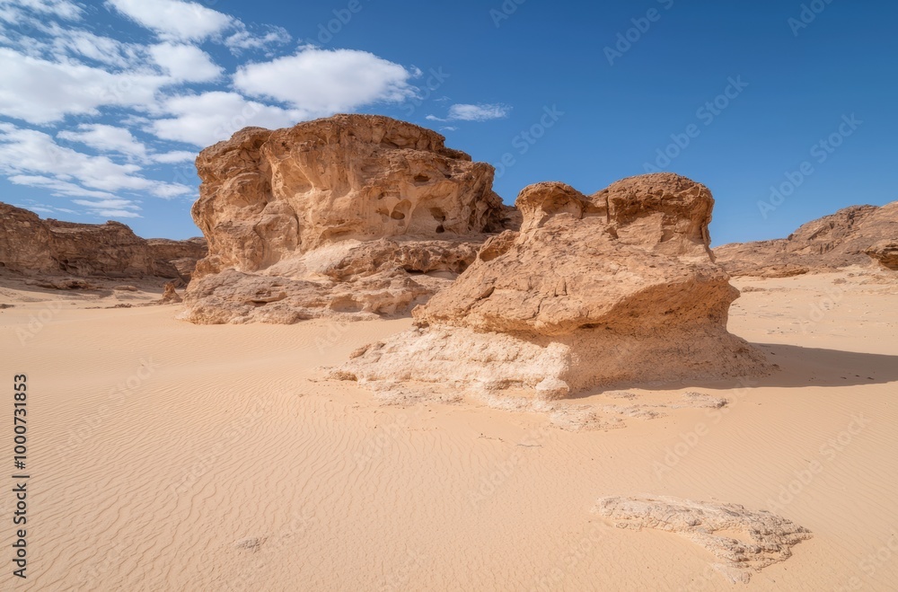 Dramatic desert landscape with rugged rock formations Dramatic desert landscape with rugged rock formations