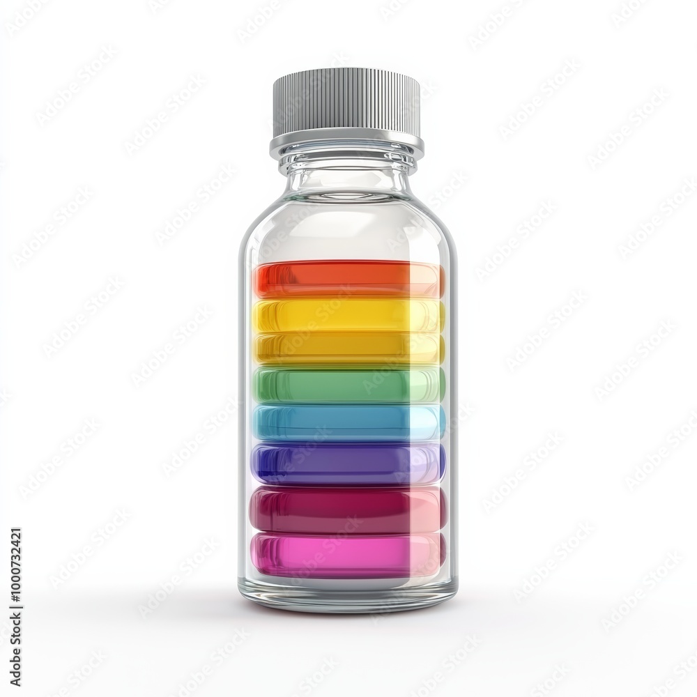 A 3D render of a pharmacy bottle, highlighting clear labelling and vibrant colors, isolated on a white background A 3D render of a pharmacy bottle, highlighting clear labelling and vibrant colors, isolated on a white background