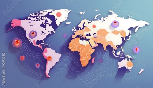 Environmental Impact Concept - Digital map of the world with tropical zones showing weather conditions.