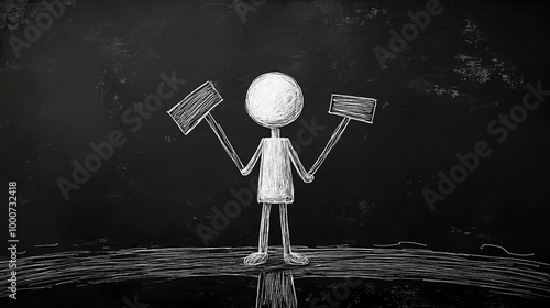 Minimalist Line Illustration of White Stickman at a Decision Point with Signs for Intrinsic and Extrinsic Paths on a Black Background
